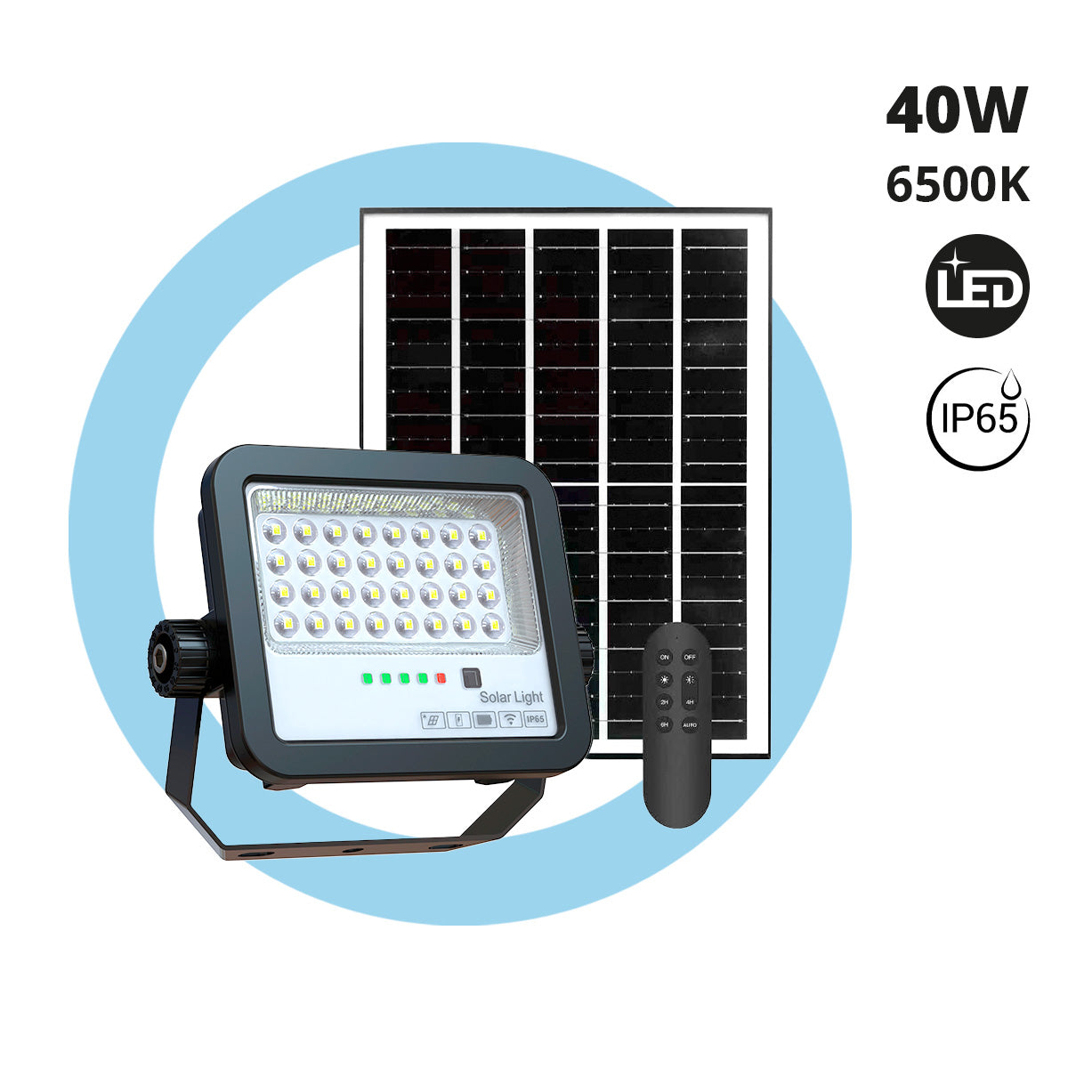 Proyector solar con panel y mando a distancia - 40W - 6500K - IP65