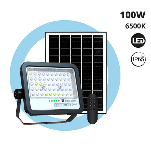 Projecteur solaire avec panneau et télécommande - 100 W - Moyen - 6500 K - IP65