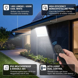 Proyector solar con panel y mando a distancia - 100W - Large - 6500K - IP65 (9)