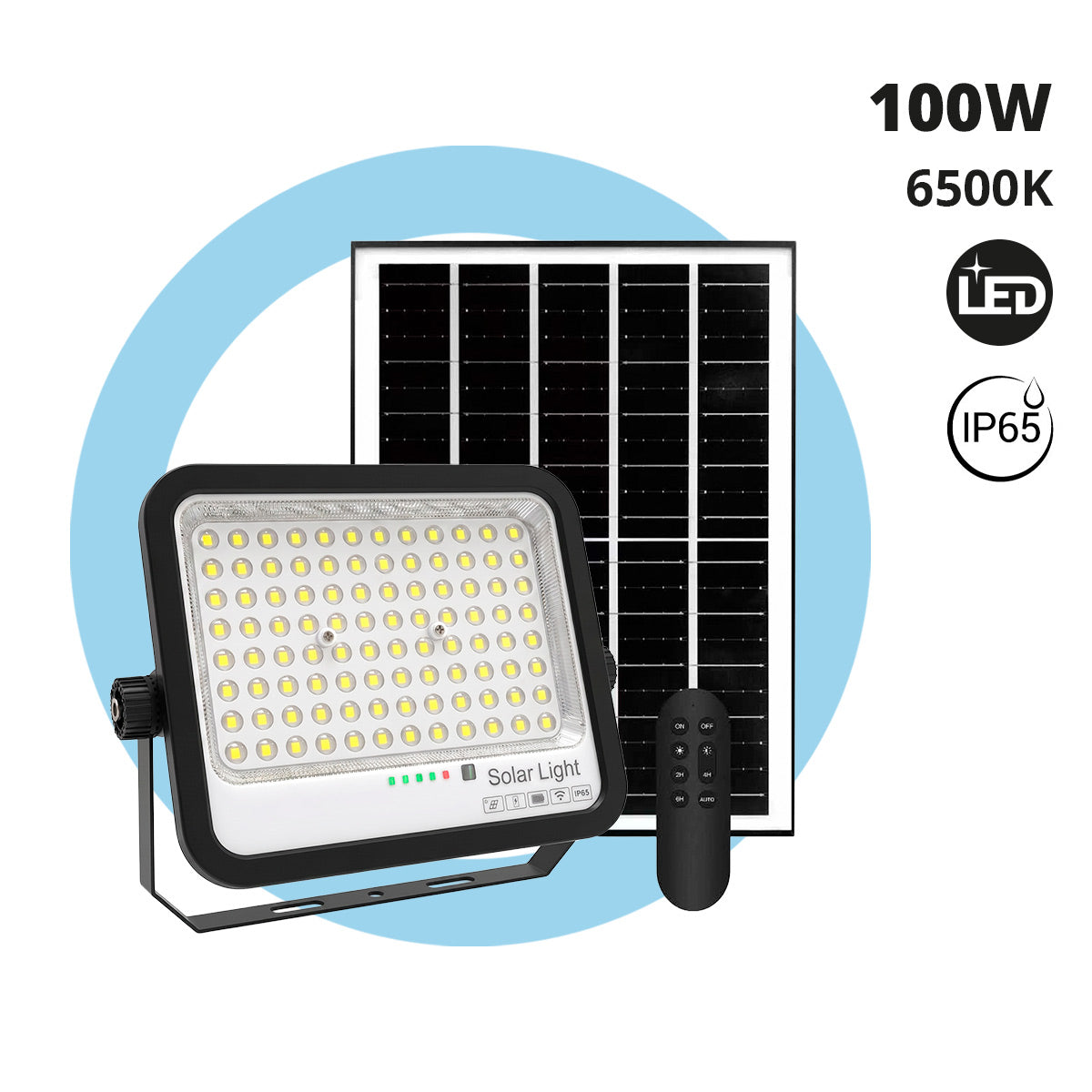 Proyector solar con panel y mando a distancia - 100W - Large - 6500K - IP65