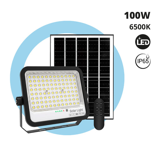 Projecteur solaire avec panneau et télécommande - 100 W - Grand format - 6500 K - IP65