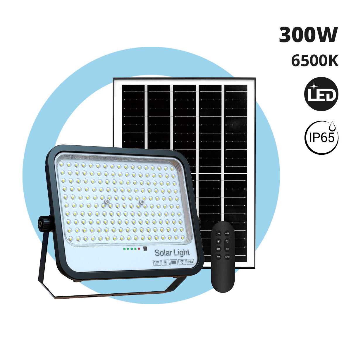 Proyector solar con panel y mando a distancia - 300W - 6500K - IP65