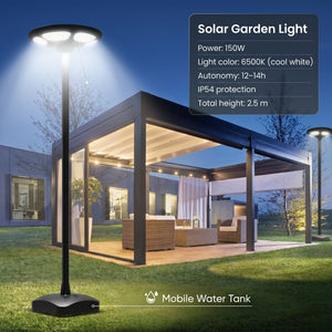 Farola Solar LED 150W con Base Rellenable de Agua o Arena | 6500K IP54 · Mando y Sensor PIR (5)