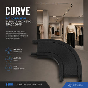 Unión curva 90 grados horizontal para carril magnético de superficie - 26mm (2)
