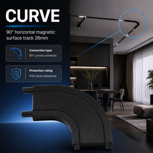 Unión curva 90 grados horizontal para carril magnético de superficie - 26mm (4)