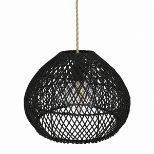 Lámpara colgante de ratán negro "SAORI" con interruptor y enchufe - E27 - Ø40 cm (6)