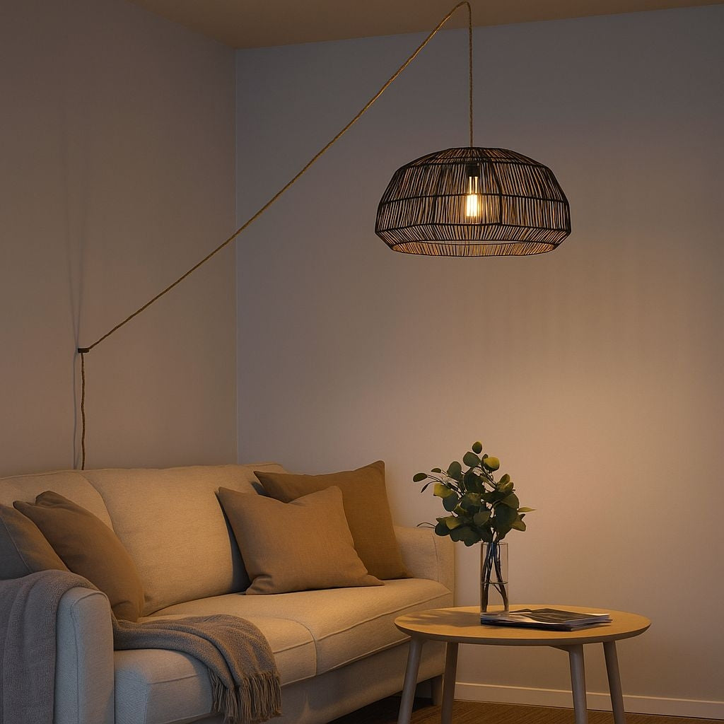 Lámpara colgante de mimbre "ASTRID" - Con interruptor y enchufe - E27 (1)