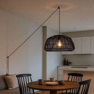 Lámpara colgante de mimbre "ASTRID" - Con interruptor y enchufe - E27 (3)