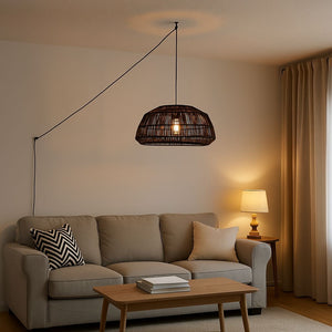 Lámpara colgante de mimbre "ASTRID" - Con interruptor y enchufe - E27 (13)