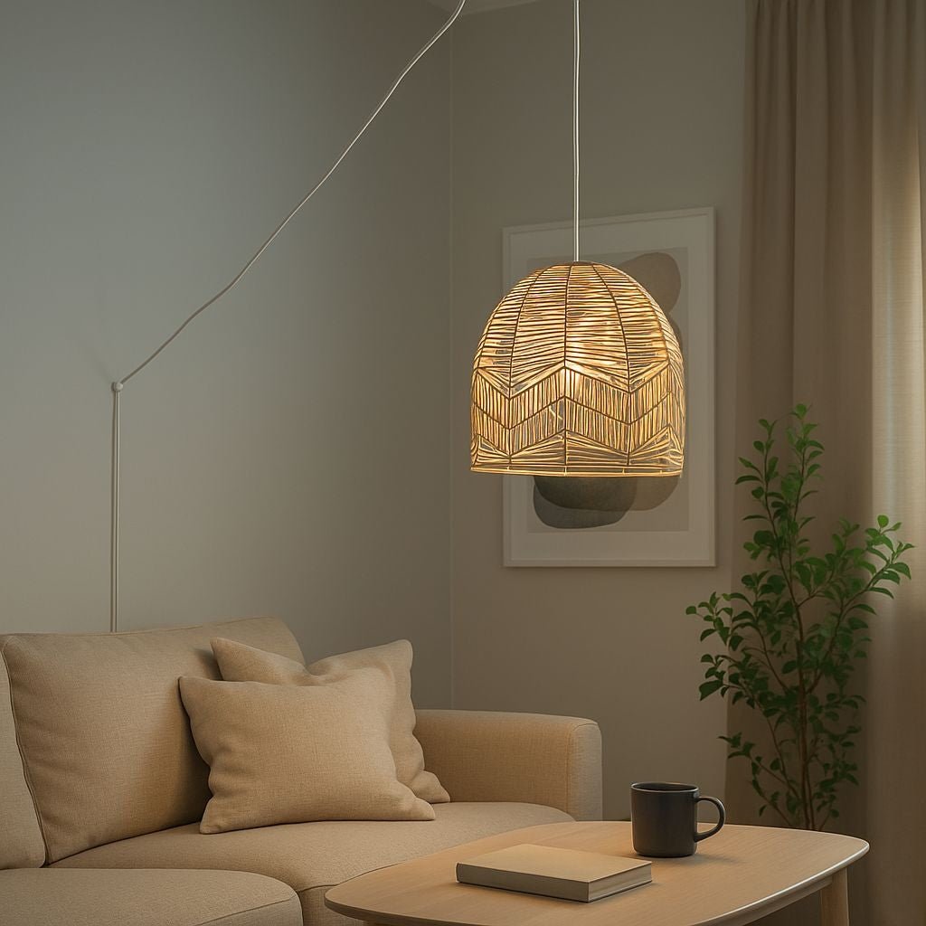 Lámpara colgante de mimbre "NORMA" - Ø35cm - Con interruptor y enchufe - E27 - Barcelona Led-Decoración
