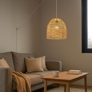 Lámpara colgante de mimbre "NORMA" - Ø35cm - Con interruptor y enchufe - E27 - Barcelona Led-Decoración