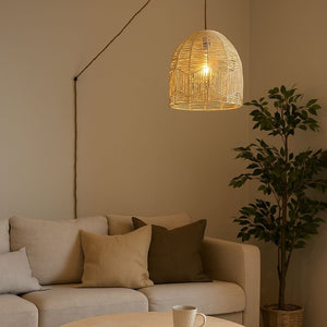 Lámpara colgante de mimbre "NORMA" - Ø35cm - Con interruptor y enchufe - E27 - Barcelona Led-Decoración