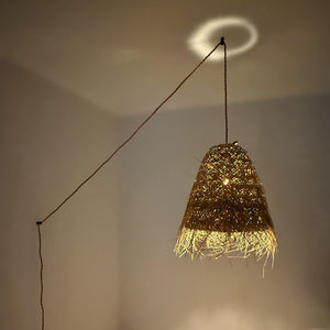 Lámpara colgante de mimbre "GUSS" - Con interruptor y enchufe - E27 (23)