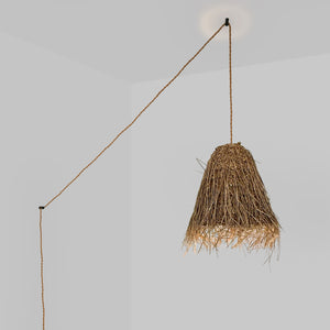 Lámpara colgante de mimbre "GUSS" - Con interruptor y enchufe - E27 (32)