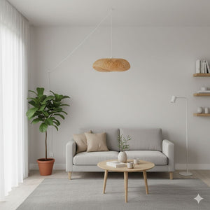 Lámpara colgante de mimbre "FREY" - Con interruptor y enchufe - E27 - Barcelona Led-Decoración