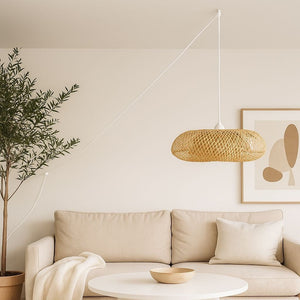 Lámpara colgante de mimbre "FREY" - Con interruptor y enchufe - E27 - Barcelona Led-Decoración