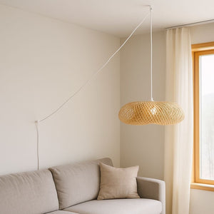 Lámpara colgante de mimbre "FREY" - Con interruptor y enchufe - E27 - Barcelona Led-Decoración