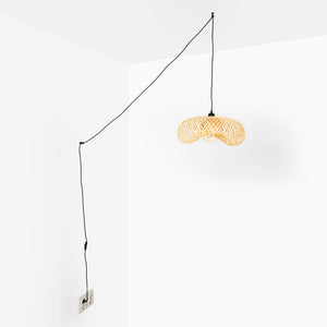 Lámpara colgante de mimbre "FREY" - Con interruptor y enchufe - E27 (11)