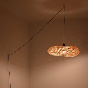 Lámpara colgante de mimbre "FREY" - Con interruptor y enchufe - E27 - Barcelona Led-Decoración