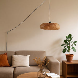 Lámpara colgante de mimbre "FREY" - Con interruptor y enchufe - E27 - Barcelona Led-Decoración