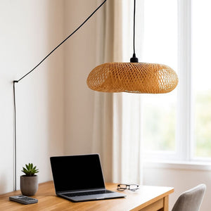 Lámpara colgante de mimbre "FREY" - Con interruptor y enchufe - E27 - Barcelona Led-Decoración