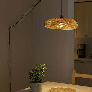 Lámpara colgante de mimbre "FREY" - Con interruptor y enchufe - E27 (14)