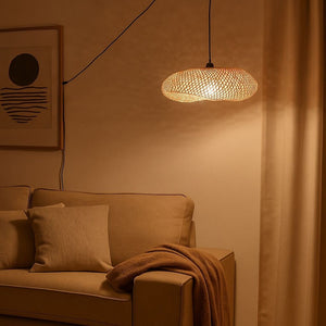 Lámpara colgante de mimbre "FREY" - Con interruptor y enchufe - E27 - Barcelona Led-Decoración