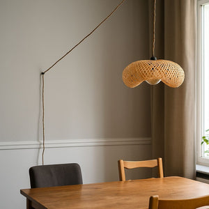 Lámpara colgante de mimbre "FREY" - Con interruptor y enchufe - E27 (21)