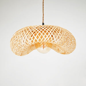 Lámpara colgante de mimbre "FREY" - Con interruptor y enchufe - E27 - Barcelona Led-Decoración
