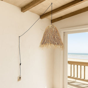 Lámpara colgante de mimbre "GUSS" - Con interruptor y enchufe - E27 - Barcelona Led-Decoración