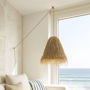 Lámpara colgante de mimbre "GUSS" - Con interruptor y enchufe - E27 - Barcelona Led-Decoración