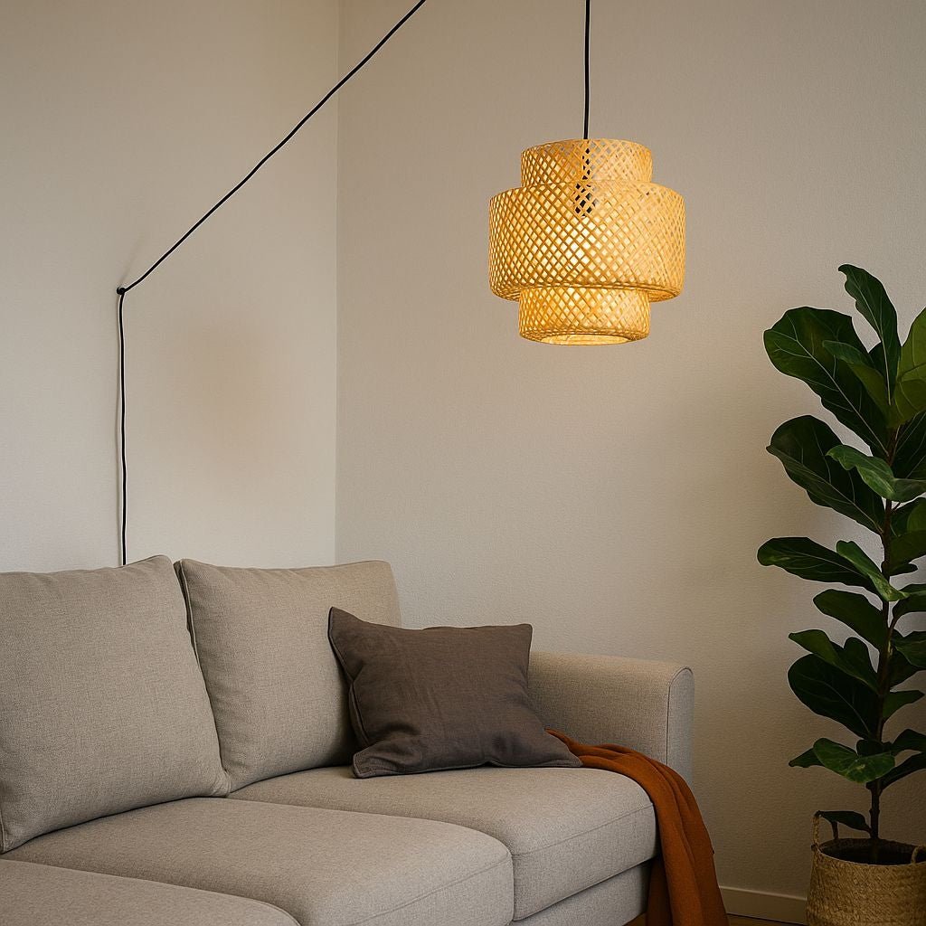 Lámpara colgante de mimbre "JENSEN" - Ø40cm - Con interruptor y enchufe - E27 - Barcelona Led-Decoración