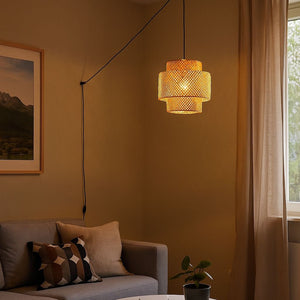 Lámpara colgante de mimbre "JENSEN" - Ø40cm - Con interruptor y enchufe - E27 - Barcelona Led-Decoración