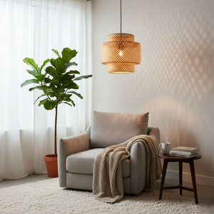 Lámpara colgante de mimbre "JENSEN" - Ø40cm - E27 - Barcelona Led-Decoración