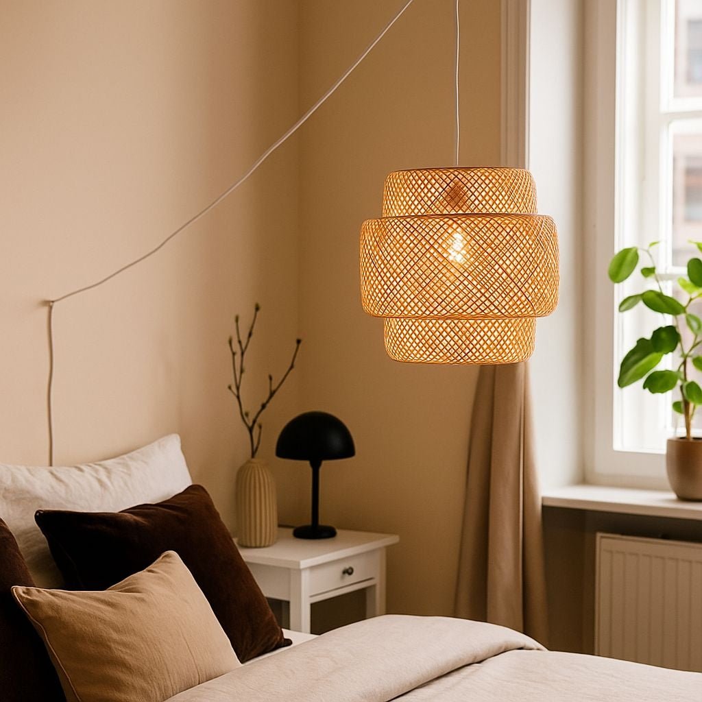 Lámpara colgante de mimbre "JENSEN" - Ø50cm - Con interruptor y enchufe - E27 - Barcelona Led-Decoración