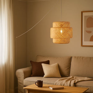 Lámpara colgante de mimbre "JENSEN" - Ø50cm - Con interruptor y enchufe - E27 - Barcelona Led-Decoración