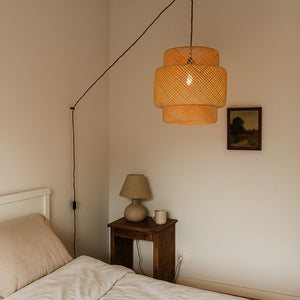 Lámpara colgante de mimbre "JENSEN" - Ø50cm - Con interruptor y enchufe - E27 (25)