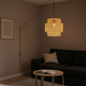 Lámpara colgante de mimbre "JENSEN" - Ø50cm - Con interruptor y enchufe - E27 - Barcelona Led-Decoración