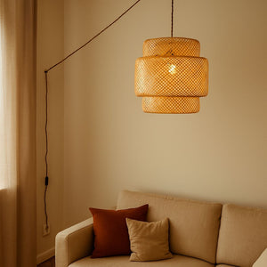 Lámpara colgante de mimbre "JENSEN" - Ø50cm - Con interruptor y enchufe - E27 (27)