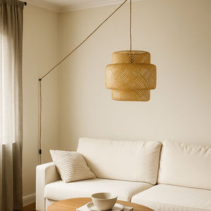 Lámpara colgante de mimbre "JENSEN" - Ø50cm - Con interruptor y enchufe - E27 (28)