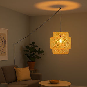 Lámpara colgante de mimbre "JENSEN" - Ø50cm - Con interruptor y enchufe - E27 - Barcelona Led-Decoración