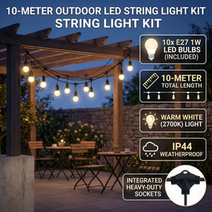 Guirnalda Luces Exterior - 10 Bombillas LED E27 1W - Blanco Cálido - 10 m - IP44 - Barcelona Led-