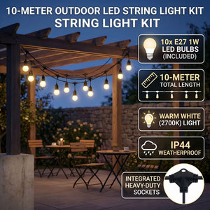 Guirnalda Luces Exterior - 10 Bombillas LED E27 1W - Blanco Cálido - 10 m - IP44 (7)