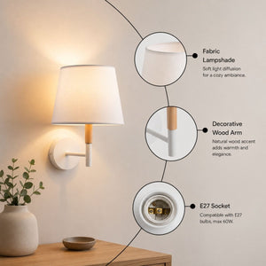 Aplique de pared con pantalla de tela "VELUM" - E27 - Barcelona Led-Decoración