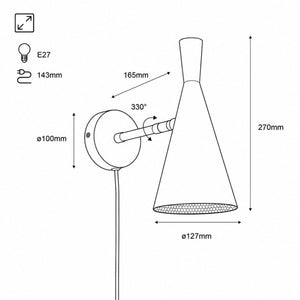 Aplique de pared escandinavo orientable 330° con interruptor y enchufe (15)