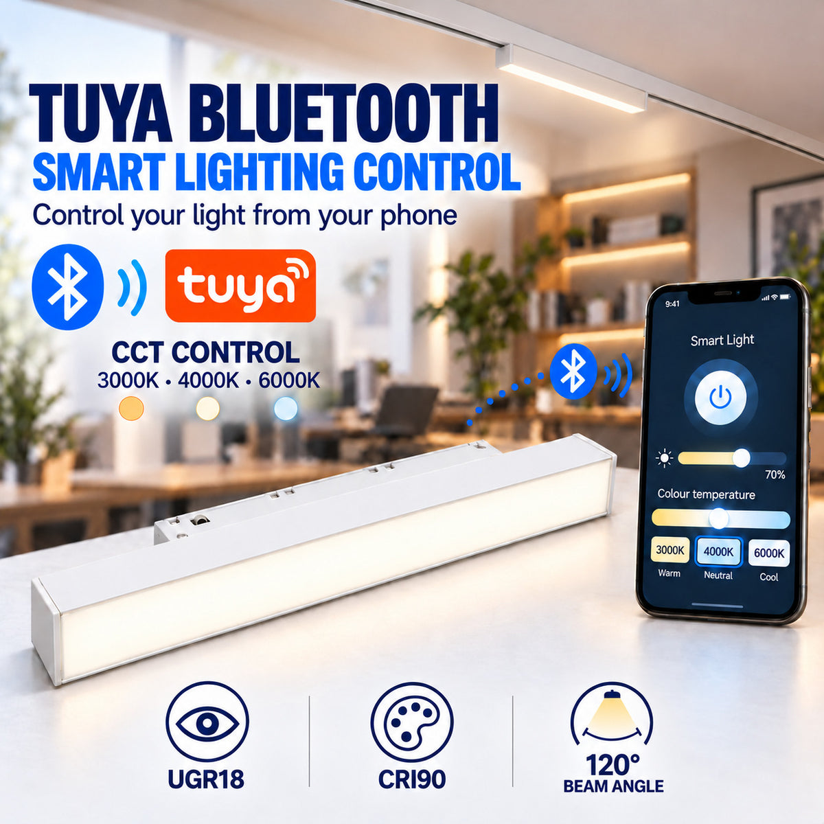 Foco lineal para carril magnético 48V - CCT - 10W - OSRAM chip - TUYA bluetooth - CRI90 - 300mm (1)