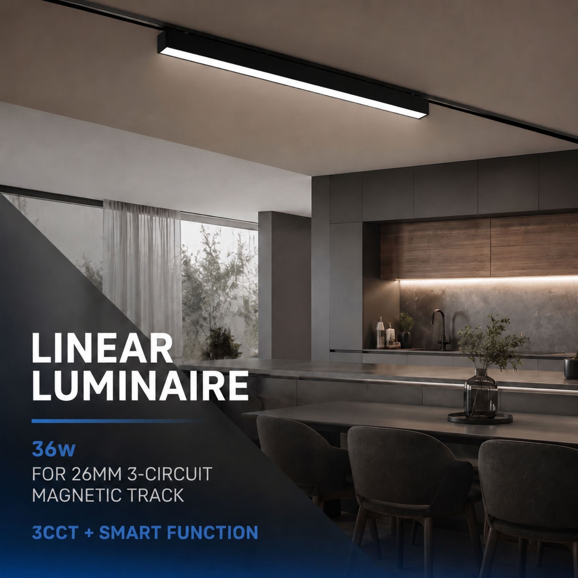 Luminaria lineal para carril magnético - 36W - 120º - 26mm - CCT + SMART - 48V (1)