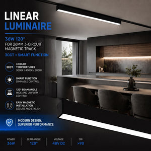 Luminaria lineal para carril magnético - 36W - 120º - 26mm - CCT + SMART - 48V (6)