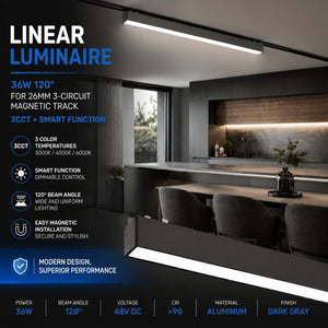Luminaria lineal para carril magnético - 36W - 120º - 26mm - CCT + SMART FUNCTION (4)