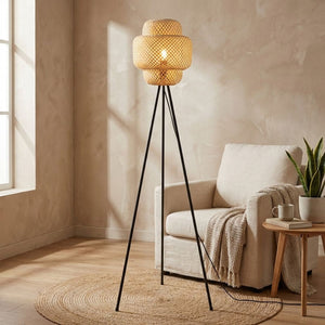 Lámpara de pie de mimbre "Onna" - Barcelona Led-Decoración